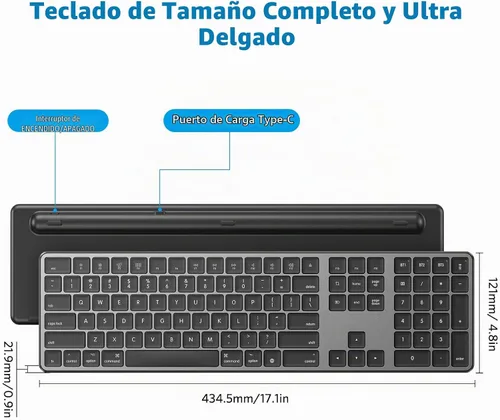 Vista 7 de OMOTON Teclado Bluetooth recargable para Mac, teclado numérico y de tamaño completo