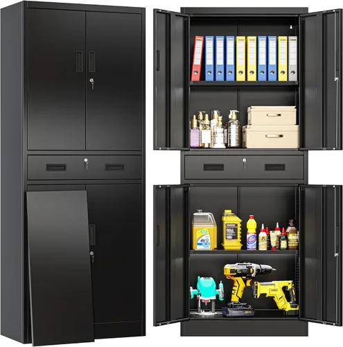 Vista 12 de BESFUR Gabinete de almacenamiento de metal, gabinete de almacenamiento de 71 pulgadas de alto con 5 estantes ajustables, gabinetes de metal