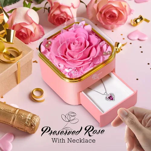Vista 2 de Regalos para el día de la madre, rosa eterna con collar, regalos para mujeres, madre, abuela, esposa y novia, regalo de cumpleaños, boda, regalo
