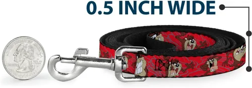 Vista 4 de Buckle-Down Correa para mascotas Tasmanian Devil Expressions Red Swirl - 4 pies de largo - 1 pulgada de ancho