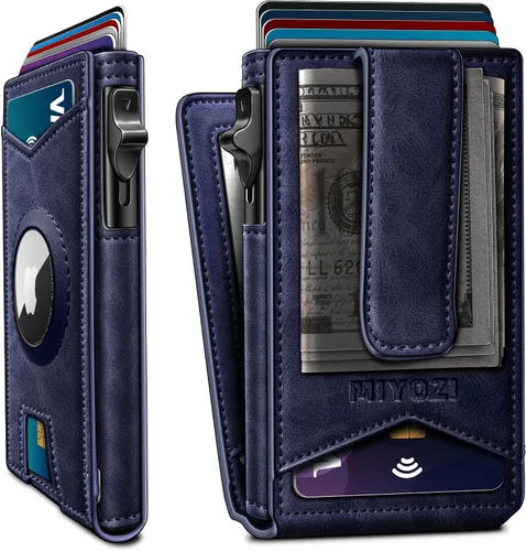 Vista 13 de miyozi Airtag - Cartera para hombre con clip para dinero, 9 tarjetas, con ventana de identificación, bloqueo RFID, funda de metal, cierre magnético