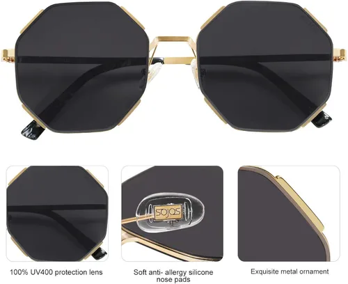 Vista 3 de SOJOS Sunglasses for Women Men Classic Retro Polygon Shades UV400