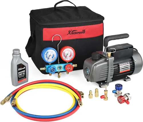 Vista 10 de Aire bomba de aspiradora Xtremepowerus HVAC – A/C refrigeración kit colector ac gauge set