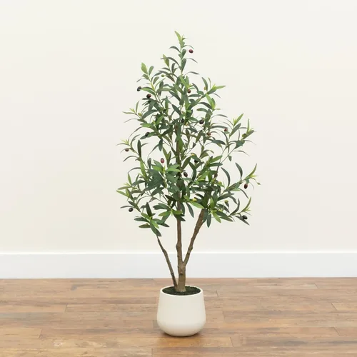 Vista 8 de Nearly Natural 4 ft Artificial Olive Tree in White Decorative Planter
