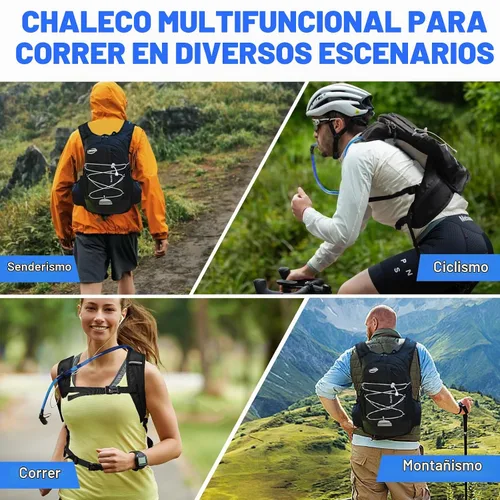 Vista 7 de Mochila de hidratación de 20 L, ligera, transpirable, con bolsa de agua de 2 L, correas ajustables para el pecho, chaleco de hidratación para Negro