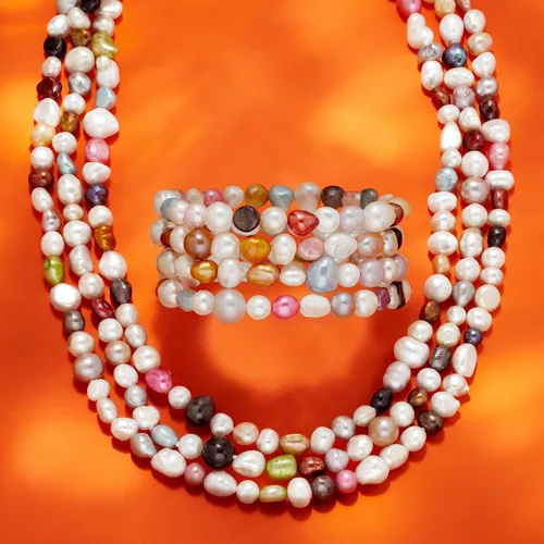 Vista 6 de Ross-Simons Conjunto de joyas de perlas barrocas cultivadas multicolor de 0.157-0.315 in 4 pulseras y collar. 64 pulgadas, Perla