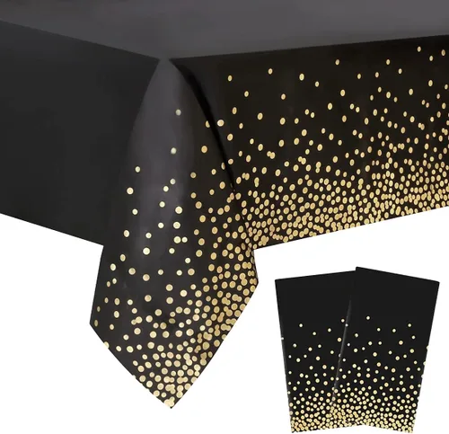 Vista 30 de 2 Empaques Mantel de Plástico Negro, 54 pulgadas x 108 pulgadas Cubierta de Mesa Rectangular Desechable para Fiestas, Adecuado para Cumpleaños
