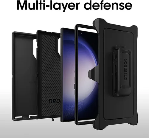 Vista 4 de OtterBox Funda para Galaxy S23 Ultra (solamente) - Serie Defender - Negro - Resistente y duradera - con protección de puerto - Incluye soporte