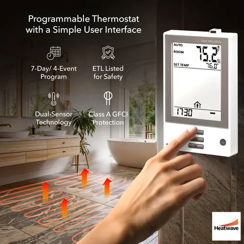 Vista 5 de Sistema de calefacción por piso radiante eléctrico con termostato programable GFCI requerido 120V, HW2012-100, 120.00 volts Sistema de suelo