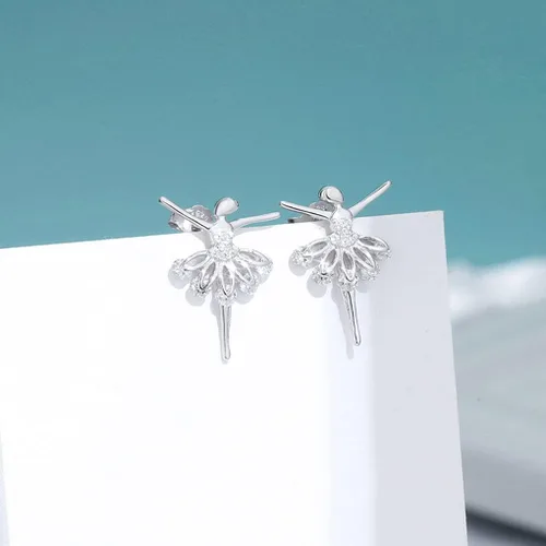 Vista 5 de SLUYNZ Aretes de bailarina de plata de ley 925 para mujer, aretes de ballet, aretes de bailarina de bailarina