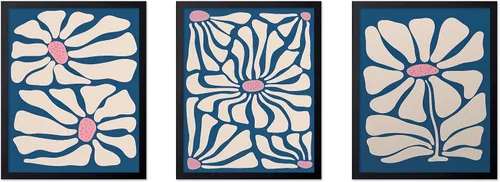 Vista 71 de Poster Master Póster botánico vintage de 3 piezas, estampado floral retro, regalo para artistas, amigos, flores de acuarela, brillante, azul