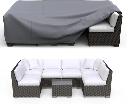 Vista 9 de Fundas para Muebles de Patio, Funda para Muebles de Exterior de Servicio Pesado Impermeable, Fundas para Juego de Sofá Seccional Funda para Juego
