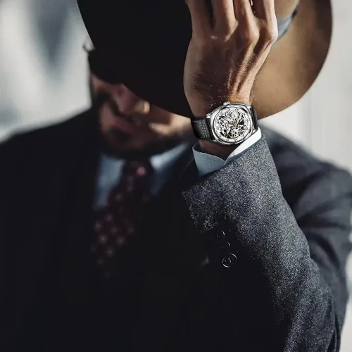 Vista 4 de OLEVS Visit The Store Automatic Men Watch Skeleton Self Winding Mechanical Luxury Stylish Leather Strap Steampunk Style Luminous Water Proof Wrist