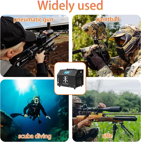 Vista 6 de TUXING Compresor de Aire PCP, Versión con Pantalla LCD, Parada Automática 4500Psi/30Mpa, Sin Aceite/Agua, Bomba con Transformador/Sistema de Drenaje