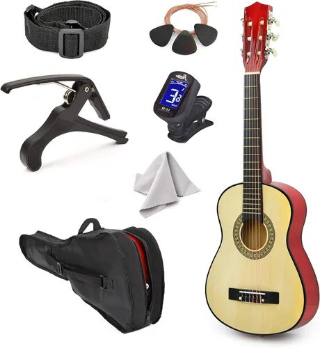 Vista 3 de Guitarra de madera para zurdos de 30 pulgadas con estuche y accesorios para niños, niñas, niños, adolescentes, principiantes (30 pulgadas, negro)
