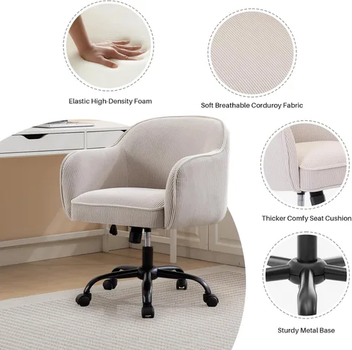 Vista 6 de Silla de escritorio para oficina en casa con brazos, ruedas doradas, silla moderna tapizada en terciopelo, silla de computadora enrollable, silla