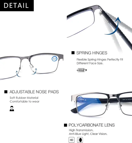 Vista 2 de SKYOAK Paquete de 2 lentes de lectura duraderos progresivos multienfoque para hombre, bloqueo de luz azul, lector de computadora