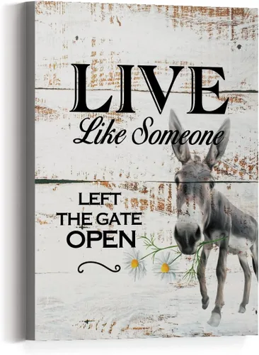 Vista 6 de Lienzo decorativo para pared con diseño de granja campestre, diseño de vaca divertida Live Like Someone Left The Gate Open Retro Style Impresiones