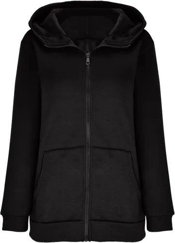 Vista 5 de DOLKFU Sudaderas con capucha de manga larga con cremallera para mujer, color liso, cómodas, holgadas, informales, para otoño