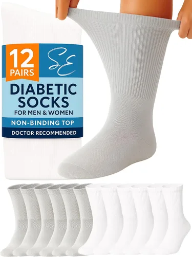 Vista 8 de Calcetines para diabéticos Special Essentials para hombres y mujeres – 12 pares de calcetines para neuropatía sin ataduras que absorben la humedad