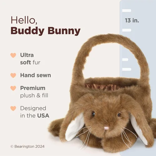 Vista 2 de Bearington - Cesta de Pascua de peluche con diseño de conejito marrón, 12 x 13 pulgadas