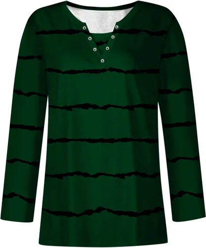 Vista 3 de Casual V Neck Sweatshirts for Women Button Up Henley Shirts Trendy Color Block Geometric Pullover Long Sleeve Workout Tops