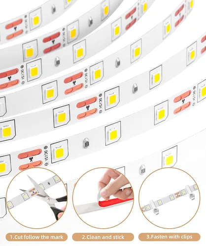 Vista 7 de Tira de luces LED de 20 pies con control remoto, 3000 K luces de cinta cálida y regulable, 12 V, 360 LED, 2835 luces adhesivas fuertes para armario