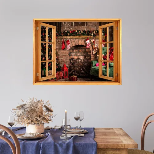 Vista 35 de wall26 Adhesivo de Pared Papá Noel Llevando Regalos Ventana Abierta Mural, No Se Despega y No Se Pega, Papel Tapiz No Tejido Decorativo