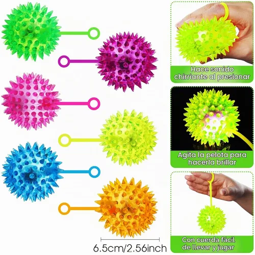 Vista 2 de Civaner 24 bolas iluminadas con luces LED intermitentes con punta de 2.56 pulgadas, juguetes sensoriales a granel iluminados con cuerda, juguete