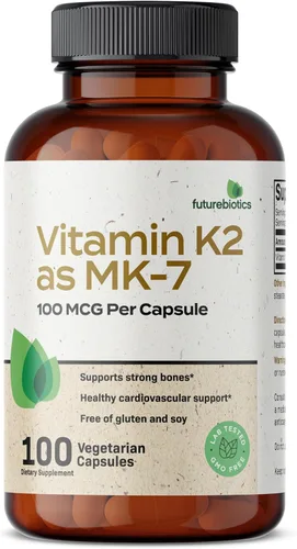 Vista 3 de Futurebiotics Vitamina K2 como MK-7 100 mcg, apoya huesos fuertes, sin OMG, 100 cápsulas vegetarianas