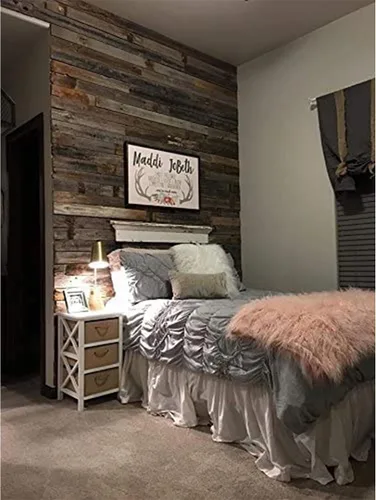 Vista 8 de Rockin' Wood Tablones de Madera Real con Aplicación de Clavos, Rústica Recuperada Naturalmente Desgastada, Madera de Granero, Paneles Decorativos