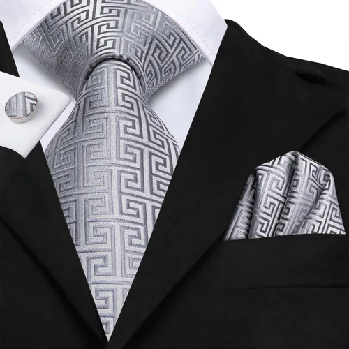 Vista 181 de Hi-Tie Corbata clásica de cachemira para hombre con pañuelo y gemelos a cuadros