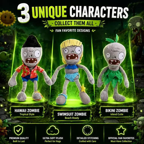 Vista 2 de Dyharnsty Juego de 3 bonitos juguetes de peluche de zombi, muñeca de peluche de PVZ para niños, grandes regalos para niños y fanáticos