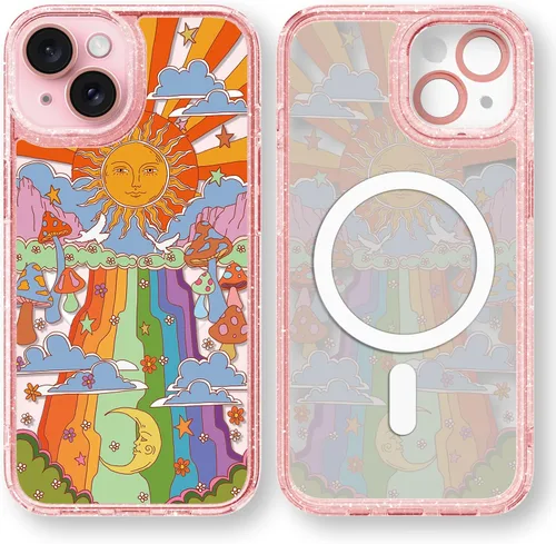 Vista 84 de Compatible para iPhone 13 Funda Bonita Estética - Funda para Teléfono Rosa con Purpurina con Protector de Cámara - Diseño de Cubierta