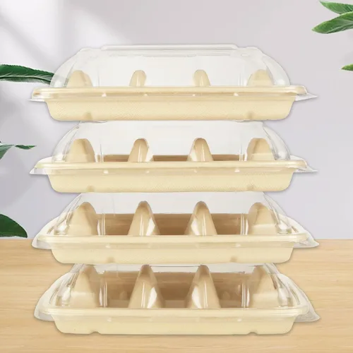 Vista 4 de Paquete de 50 soportes desechables para tacos con tapa para fiestas, platos de tacos de papel premium con divisores, soportes de bandeja de tacos