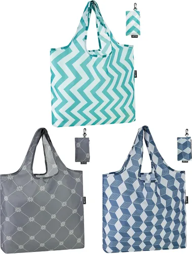 Vista 23 de HOLYLUCK Bolsas de comestibles reutilizables, bolsa de compras plegable resistente (estándar, 3 huellas de patas de perro azules)