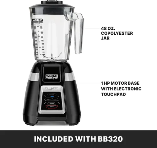 Vista 4 de Licuadora Waring Comercial BB320 de 1 HP, controles de interruptor de palanca con función de pulso, recipiente apilable de 48 onzas sin BPA
