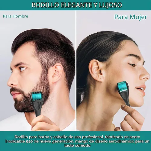 Vista 5 de Derma Rodillo de barba con 540 microagujas de titanio diseñado para su uso en casa en la cara