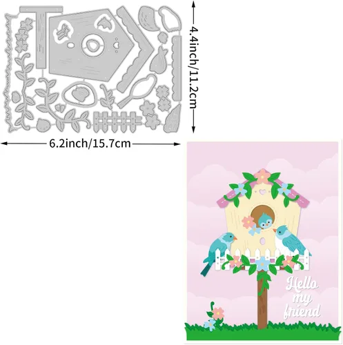 Vista 2 de BENECREAT Troqueles de corte de metal con patrón de casa de pájaros, plantilla de estampado en relieve para manualidades, álbumes de recortes, álbum