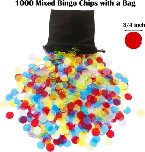 Vista 5 de Yuanhe Juego de Bingo de Lujo - Incluye Jaula Rotatoria de Metal de 8" con Bolsa de Almacenamiento Grande, 1000 Fichas Coloridas, 100 Tarjetas