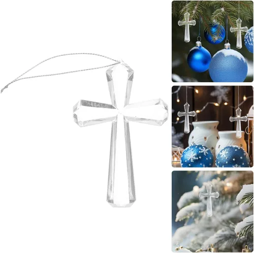 Vista 2 de EXCEART Adorno colgante de cruz de cristal para decoración del árbol de Navidad, 4.13 x 2.56 pulgadas, cruz de vidrio transparente