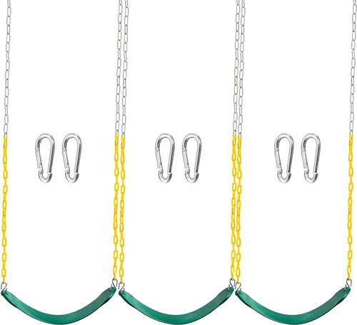 Vista 8 de TURFEE Juego de 3 columpios surtidos, incluye 1 barra de trapecio de anillos de gimnasio y 2 columpios con cadena recubierta de plástico, accesorios