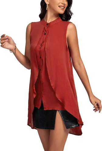 Vista 3 de LYANER Blusa sin mangas con cuello redondo y botones para mujer