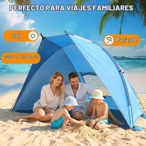 Vista 2 de Chihee Tienda de campaña de playa para 1/2/3 personas, refugio solar portátil para acampar con suelo extendido, toldo recubierto de plata