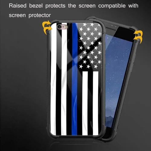 Vista 3 de Funda para iPhone 6s, diseño de bandera estadounidense de línea azul para iPhone 6, parte trasera de vidrio templado+funda protectora de TPU