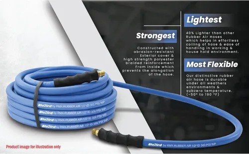 Vista 4 de BLUBIRD BB1425 - Manguera de aire de goma de 1/4 pulgadas x 25 pies, 100% goma, más ligera, más fuerte, más flexible, 300 PSI, 50F a 190F grados