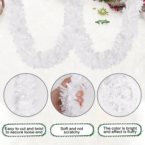 Vista 3 de KIMOBER Guirnalda de oropel de Navidad de 9.99 m, guirnalda metálica blanca para árbol de Navidad, decoraciones para bodas y fiestas