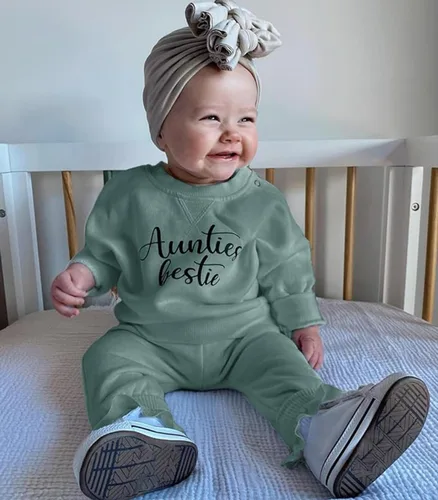 Vista 2 de Ursobutegl Conjunto de sudadera de manga larga con estampado de letras para niña pequeña, conjunto de sudadera de manga larga para otoño e invierno