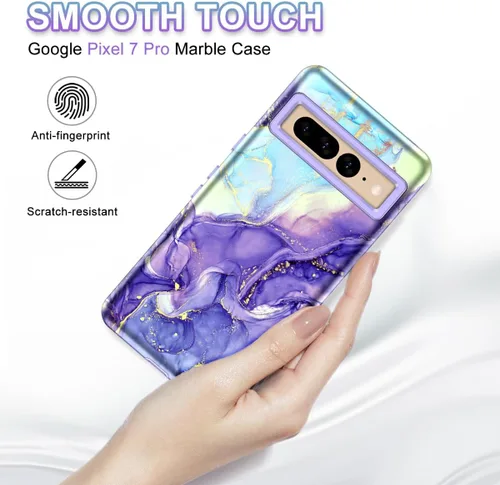 Vista 5 de Btscase Funda para Google Pixel 7 Pro, patrón de mármol 3 en 1, resistente a prueba de golpes, cuerpo completo, policarbonato duro y suave