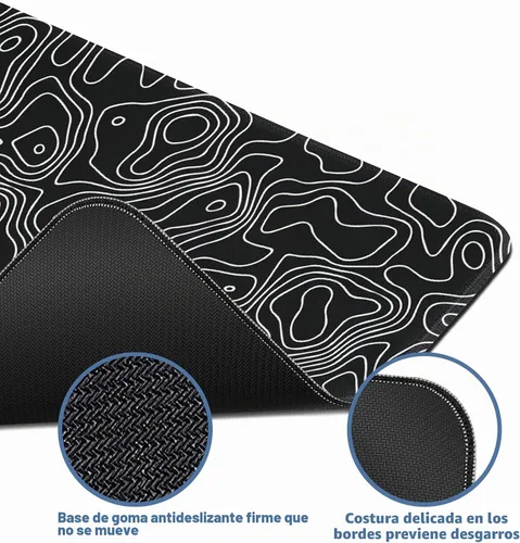 Vista 4 de Alfombrilla de mouse para juegos de mapa negro, alfombrilla de escritorio grande para teclado extendido, alfombrilla de mouse XL con base